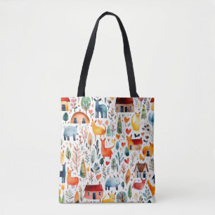 Tote Bag Maisons rouges et maisons mignonnes Feuille de pap