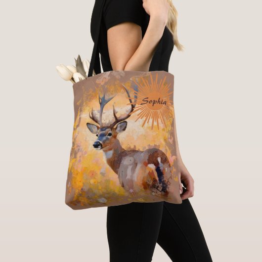 Tote Bag Majestic Deer in a Field of Wildflowers (De près)