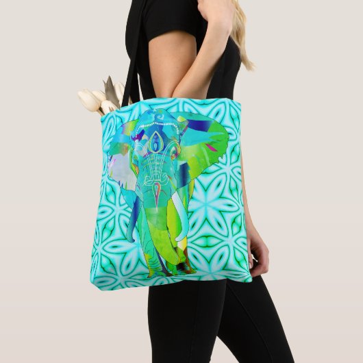 Tote Bag Majestic turquoise éléphant néon fourre-tout (De près)