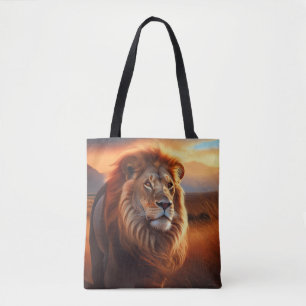 Tote Bag Majestueux lion d'Afrique dans un coucher de solei