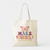 Tote Bag "Make Yourself a Priority" Retro Butterfly Quote (Dos)