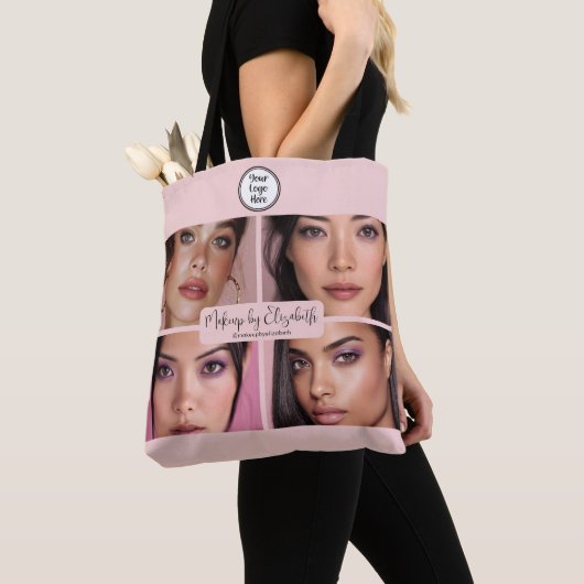 Tote Bag Makeup Studio Blush Pink Script 4 Photo Your Logo (De près)