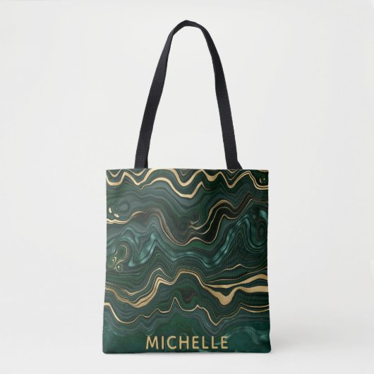 Tote Bag Malachite vert foncé et veines de strates de feuil (Devant)
