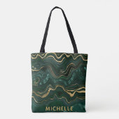 Tote Bag Malachite vert foncé et veines de strates de feuil (Dos)