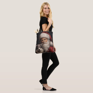 Tote Bag Malamute d'Alaska avec le Père Noël Noël