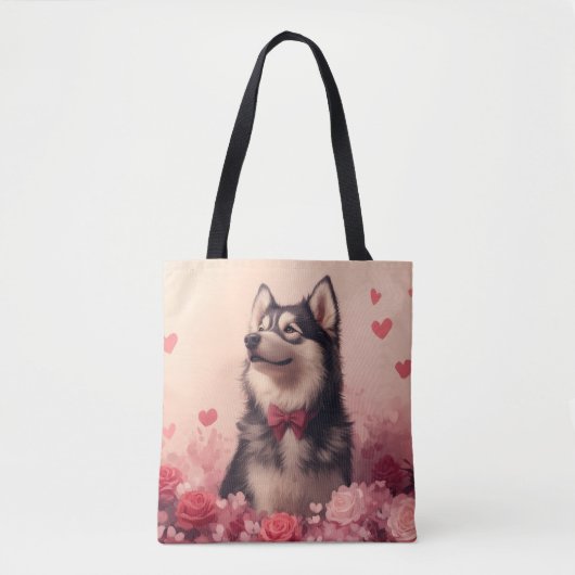 Tote Bag Malamute d'Alaska avec Rose - Saint-Valentin (Devant)