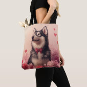 Tote Bag Malamute d'Alaska avec Rose - Saint-Valentin (De près)