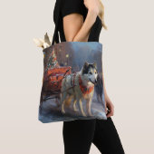 Tote Bag Malamute d'Alaska Saison de Noël festive (De près)