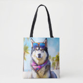 Tote Bag Malamute d'Alaska sur la plage, cadeau d'été (Devant)