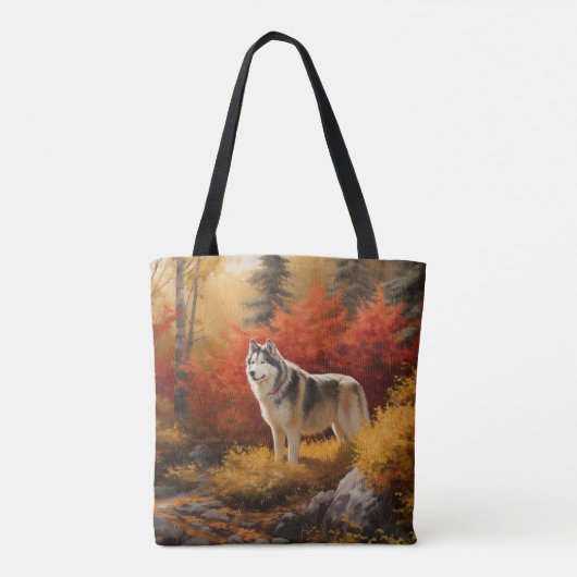 Tote Bag Malamute en Alaska à l'automne Feuilles automne in (Dos)