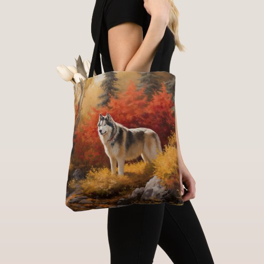 Tote Bag Malamute en Alaska à l'automne Feuilles automne in (De près)