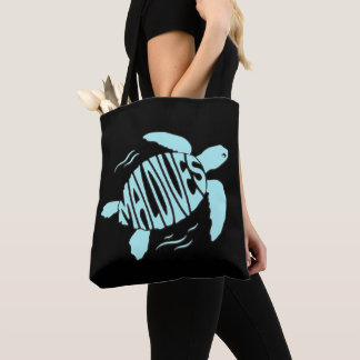 Tote Bag Maldives Sea Turtle - Tropical Blue Typography