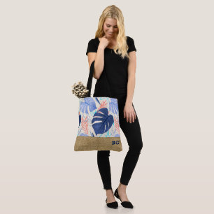 Tote Bag Maleah Monstera Tropical Hawaiian Colorblock-Bleu