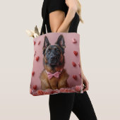 Tote Bag Malinois belge avec Rose - Saint Valentin (De près)