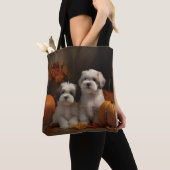 Tote Bag Malti tzu Puppy Citrouille d'automne (De près)