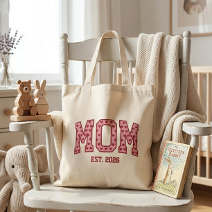 Tote Bag Maman à cœur rose lettre universitaire année d'étu