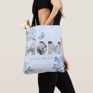 Tote Bag Maman a établi Toile Bleue Botanique 3 Photo Cadea