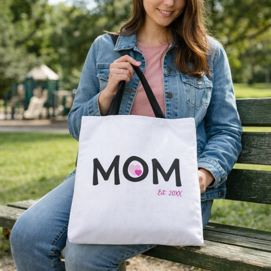 Tote Bag Maman a établi un double cœur rose imbriqué