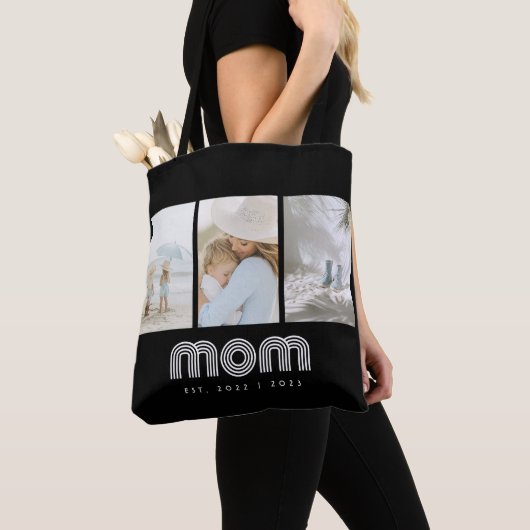 Tote Bag Maman a établi un script rétro noir 3 Photo (De près)
