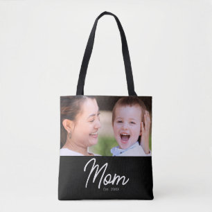 Tote Bag Maman a établi une photo en noir, écriture minimal