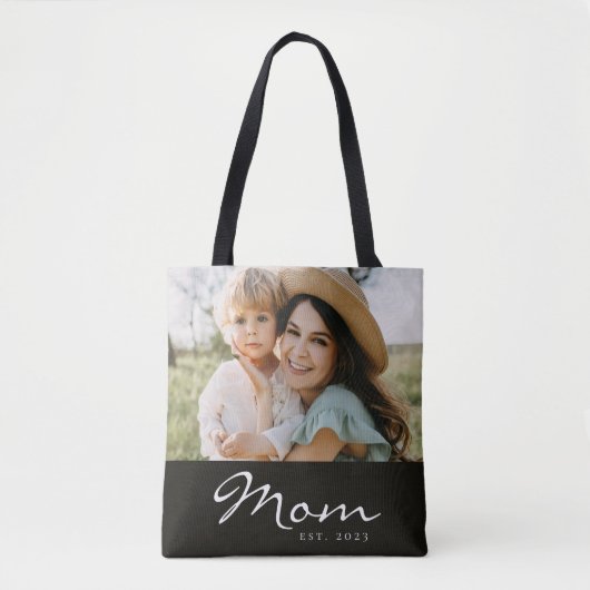 Tote Bag Maman a établi une photo noire Script  (Devant)