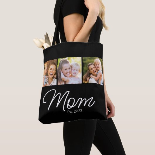 Tote Bag Maman a fondé 3 Script Photo Noir (De près)