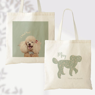 Tote Bag Maman Chien Caniche Personnalisée Photo Vert Sauge
