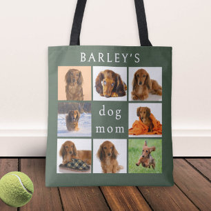 Tote Bag Maman Chien Collage Photo Personnalisé Vert