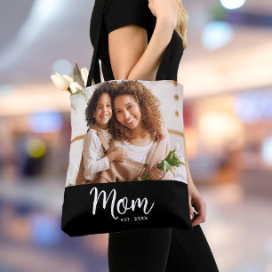 Tote Bag Maman Date d'Établissement Photo sur Fond Noir en 