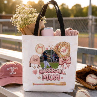 Tote Bag Maman de baseball Collage photo Arc rose Sports