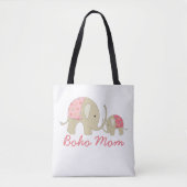 Tote Bag Maman de Boho, Eléphant rose (Devant)