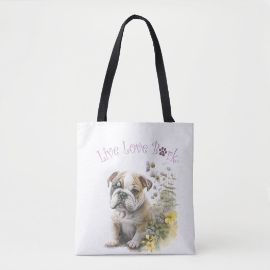 Tote Bag Maman de bouledogue aux fleurs (Devant)