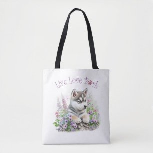 Tote Bag Maman de Husky aux fleurs