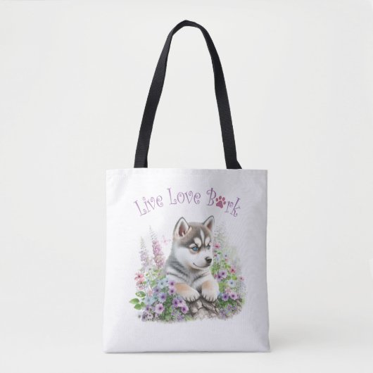 Tote Bag Maman de Husky aux fleurs (Devant)