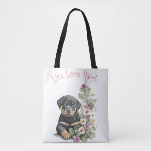 Tote Bag Maman de Rottweiler Fleurie