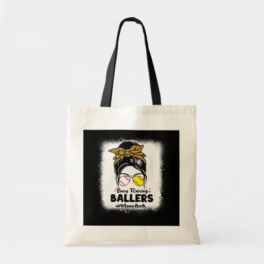 Tote Bag Maman des deux Busy Raising Softball - Baseball (Devant)