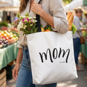 Tote Bag Maman écriture noir et blanc Élégante établie
