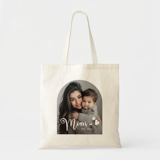 Tote Bag Maman est année coeurs superposer photo (Devant)