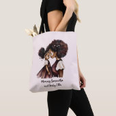 Tote Bag Maman et fille noire personnalisée (5) (De près)