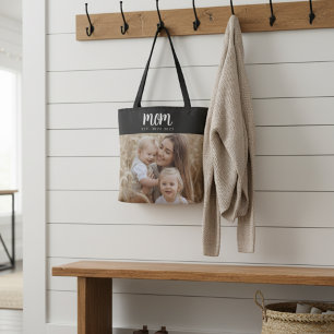 Tote Bag Maman Etabli Script Photo Noire