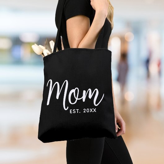 Tote Bag Maman Etablie Date Blanc Script Nouveau Cadeau Mam