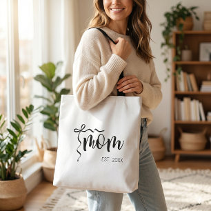 Tote Bag Maman établie élégante écriture noire et blanche a