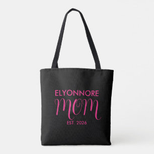 Tote Bag Maman Établie Nouveau Cadeau de Maman Noir Nom Per