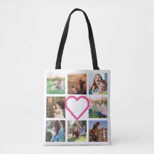 Tote Bag Maman Famille Photo Collage Coeur rose