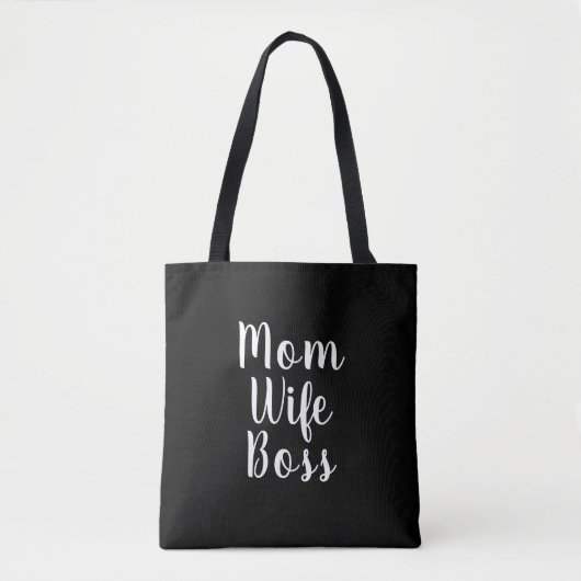 Tote Bag Maman femme patron noir script personnalisé mignon (Devant)