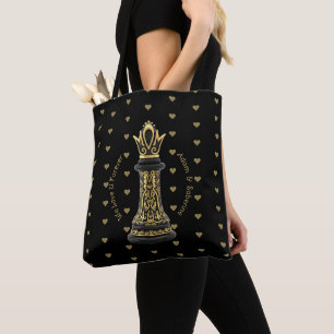 Tote Bag MAMAN Reine de ma vie, Écriture Dorée Échiquier No