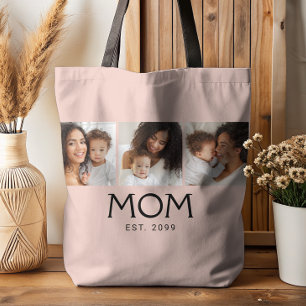 Tote Bag Maman Typographie Rose Pâle 3 Photo Établie