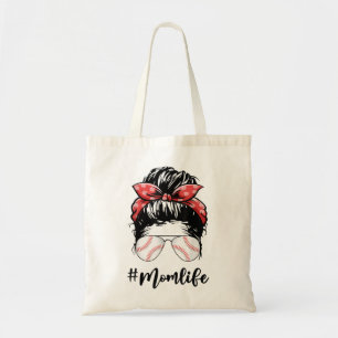 Tote Bag Maman Vie Softball Baseball Mères Day Messy Bun W