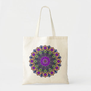 Tote Bag Mandala 12 Violet Peach Rose Green -