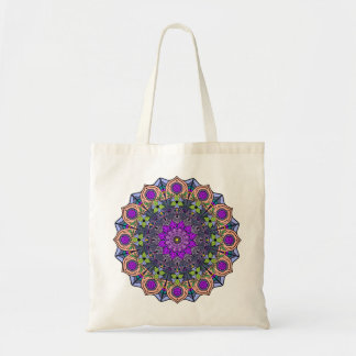Tote Bag Mandala 12 Violet Peach Rose Green -